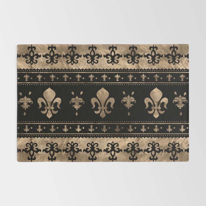 Luxury black and gold Fleur-de-lis ornament  Rug Gallery Image 2