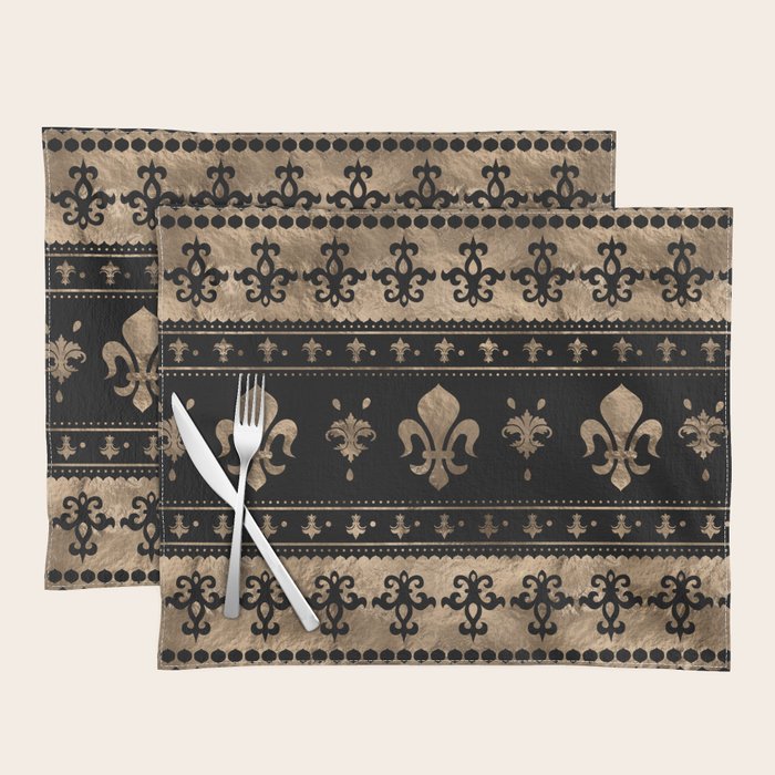 Luxury black and gold Fleur-de-lis ornament  Placemat Gallery Image 1