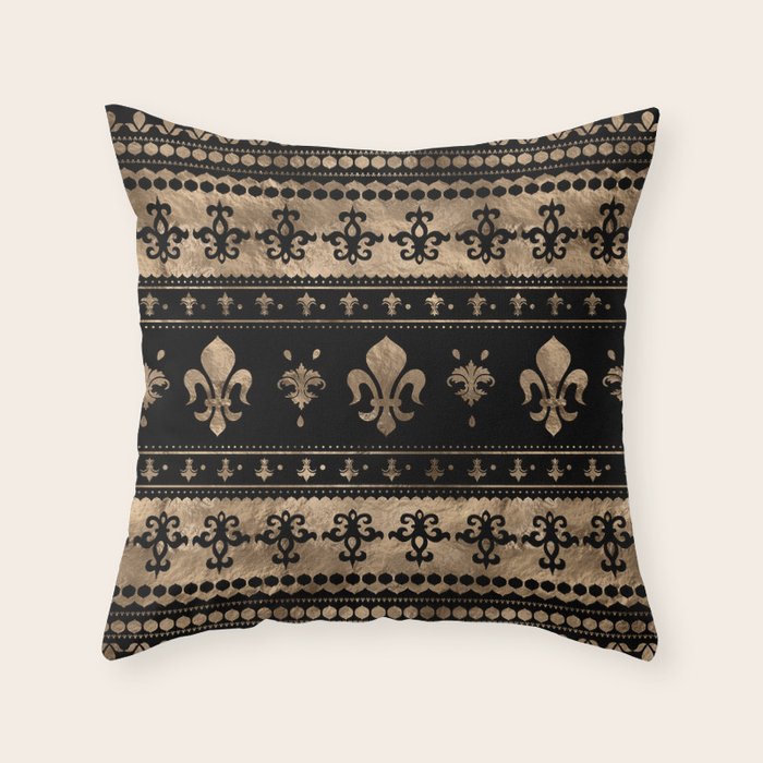 Luxury black and gold Fleur-de-lis ornament  Throw Pillow Gallery Image 6