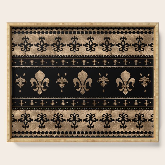 Luxury black and gold Fleur-de-lis ornament  Serving Tray Gallery Image 1