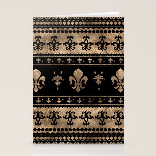 Luxury black and gold Fleur-de-lis ornament  Stationery Card Gallery Image 1