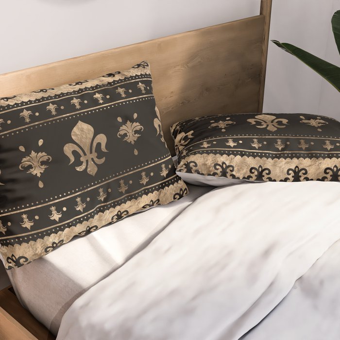 Luxury black and gold Fleur-de-lis ornament  Pillow Sham Gallery Image 2