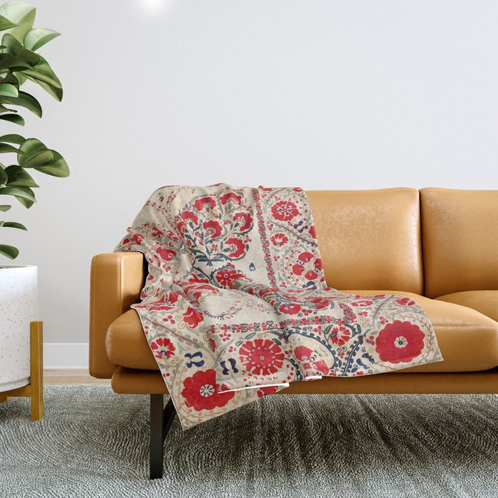 Bokhara Suzani Southwest Uzbekistan Embroidery Throw Blanket Gallery Image 1