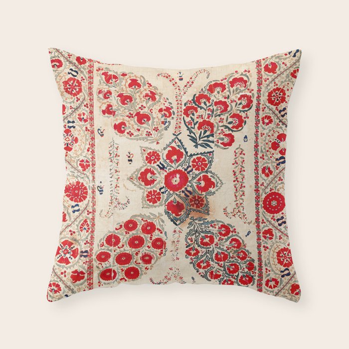 Bokhara Suzani Southwest Uzbekistan Embroidery Throw Pillow Gallery Image 1