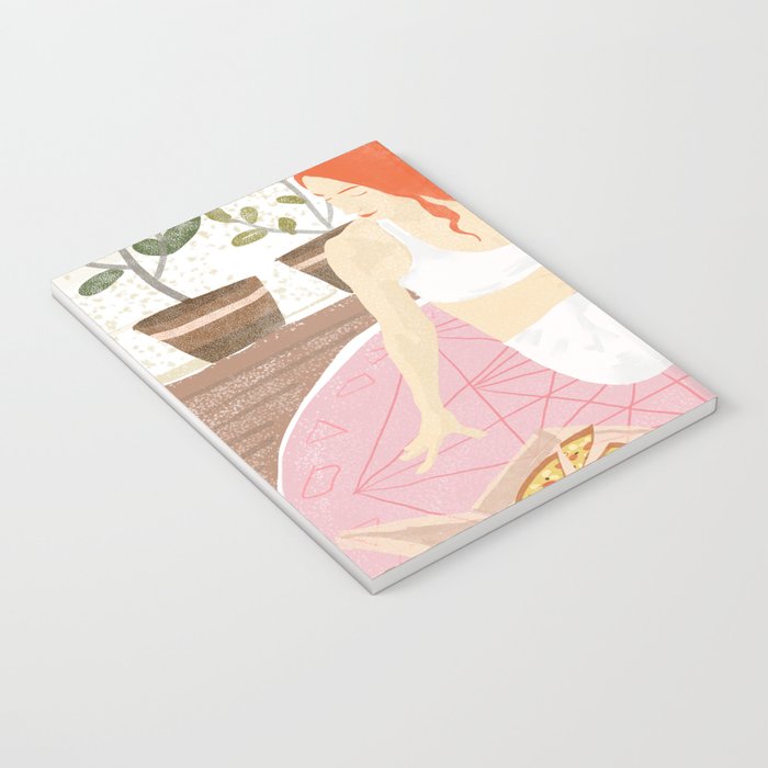 Yoga + Pizza, Red Head Woman Work Out Stay At Home, Ginger Plant Lady Home Decor Food Illustration Notebook Gallery Image 3
