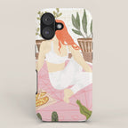 Yoga + Pizza, Red Head Woman Work Out Stay At Home, Ginger Plant Lady Home Decor Food Illustration iPhone Case Gallery Image 1
