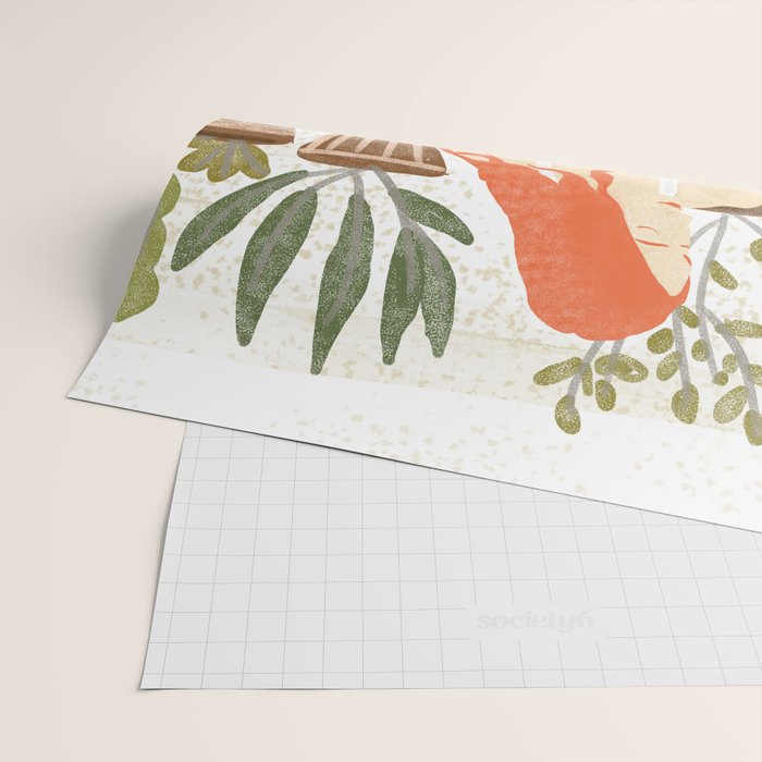 Yoga + Pizza, Red Head Woman Work Out Stay At Home, Ginger Plant Lady Home Decor Food Illustration Wrapping Paper Gallery Image 2