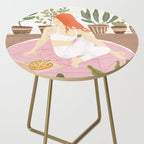 Yoga + Pizza, Red Head Woman Work Out Stay At Home, Ginger Plant Lady Home Decor Food Illustration Side Table Gallery Image 2