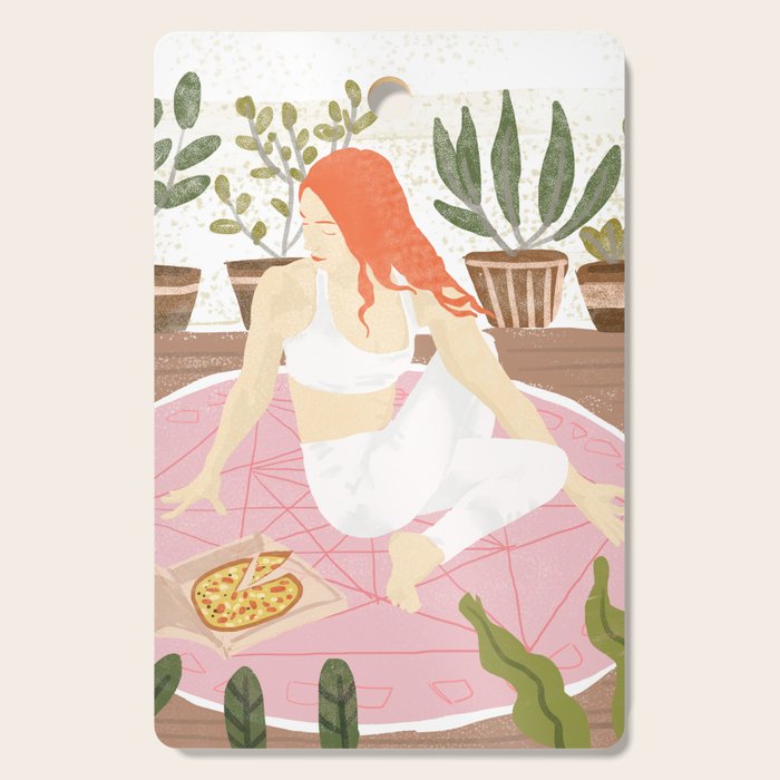 Yoga + Pizza, Red Head Woman Work Out Stay At Home, Ginger Plant Lady Home Decor Food Illustration Cutting Board Gallery Image 1