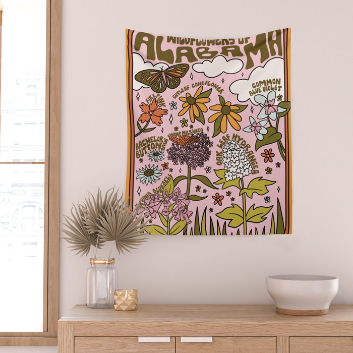 Alabama Wildflowers Wall Tapestry Gallery Image 2