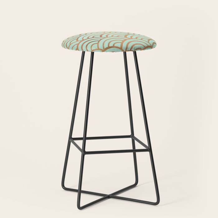 Japanese Seigaiha Wave - Mint & Copper Palette Stool Gallery Image 1