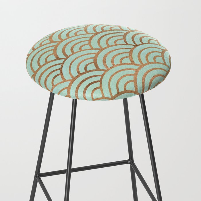 Japanese Seigaiha Wave - Mint & Copper Palette Stool Gallery Image 2