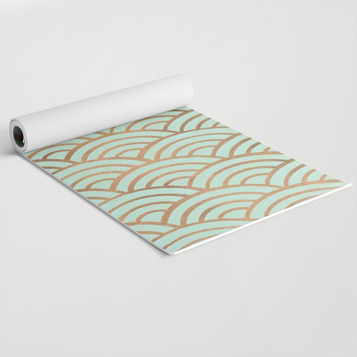 Japanese Seigaiha Wave - Mint & Copper Palette Yoga Mat Gallery Image 2