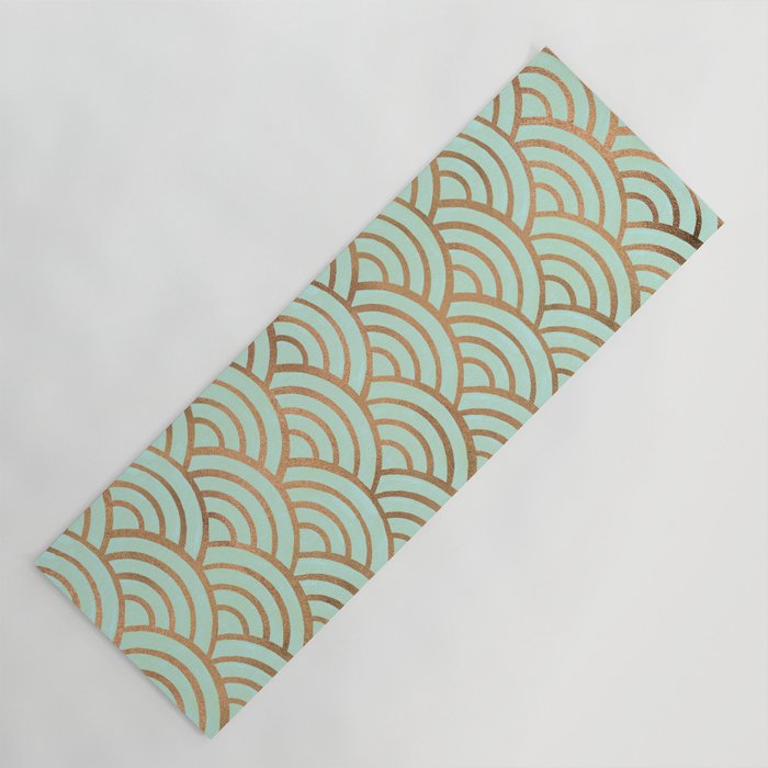 Japanese Seigaiha Wave - Mint & Copper Palette Yoga Mat Gallery Image 1