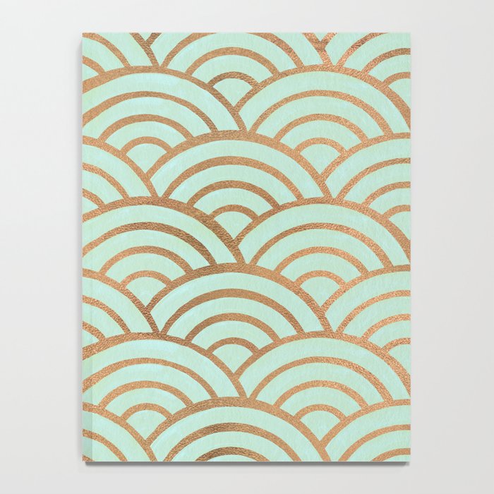 Japanese Seigaiha Wave - Mint & Copper Palette Notebook Gallery Image 4