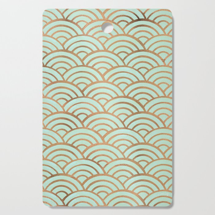 Japanese Seigaiha Wave - Mint & Copper Palette Cutting Board Gallery Image 1