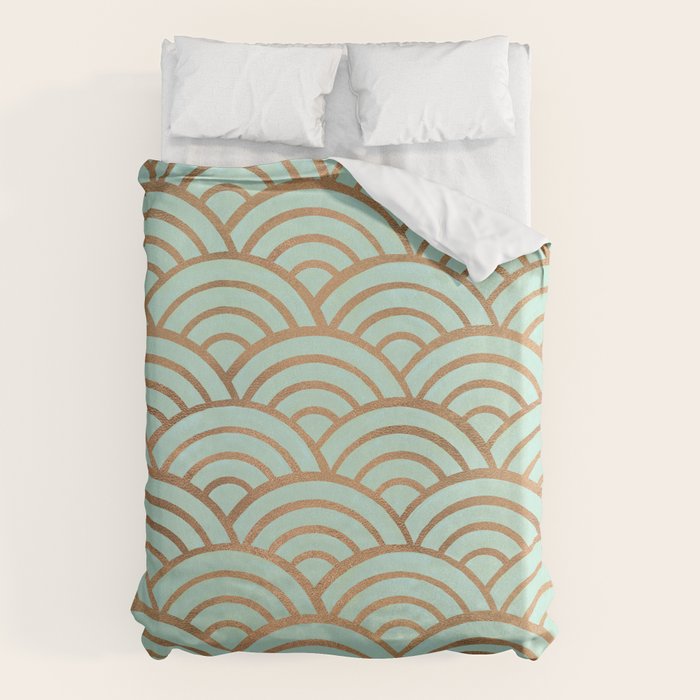 Japanese Seigaiha Wave - Mint & Copper Palette Duvet Cover Gallery Image 6