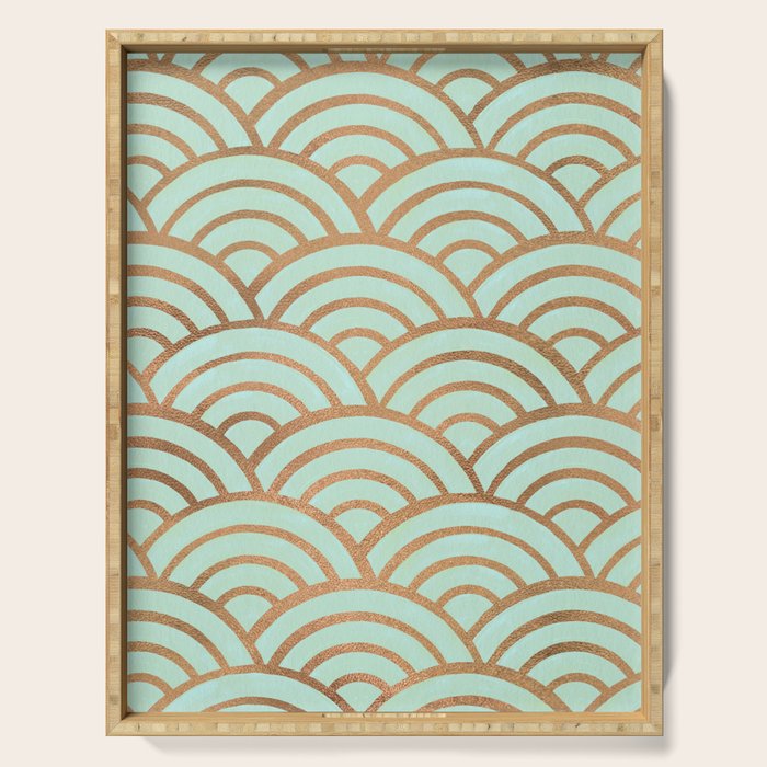 Japanese Seigaiha Wave - Mint & Copper Palette Serving Tray Gallery Image 1