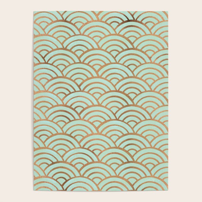 Japanese Seigaiha Wave - Mint & Copper Palette Poster Gallery Image 4