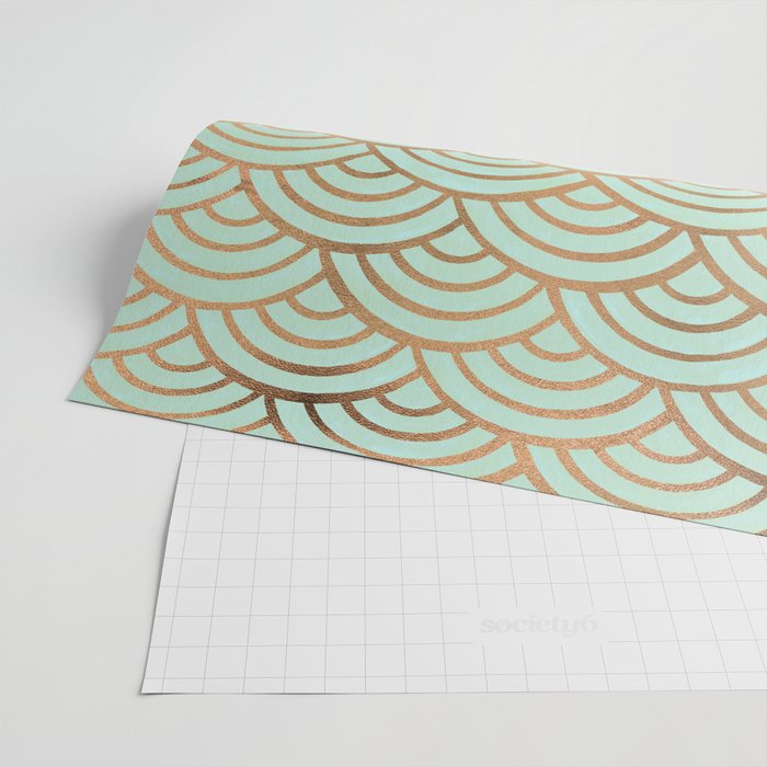 Japanese Seigaiha Wave - Mint & Copper Palette Wrapping Paper Gallery Image 2