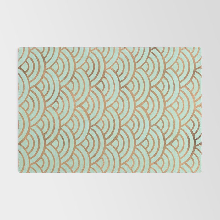 Japanese Seigaiha Wave - Mint & Copper Palette Rug Gallery Image 2