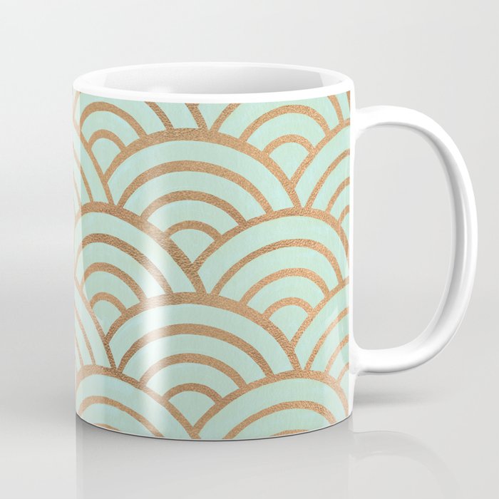 Japanese Seigaiha Wave - Mint & Copper Palette Coffee Mug Gallery Image 1