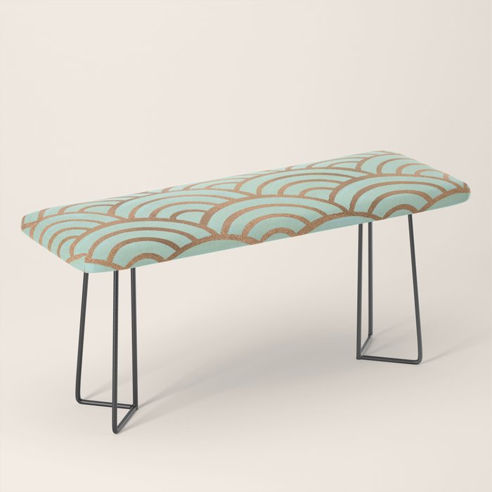 Japanese Seigaiha Wave - Mint & Copper Palette Bench Gallery Image 1