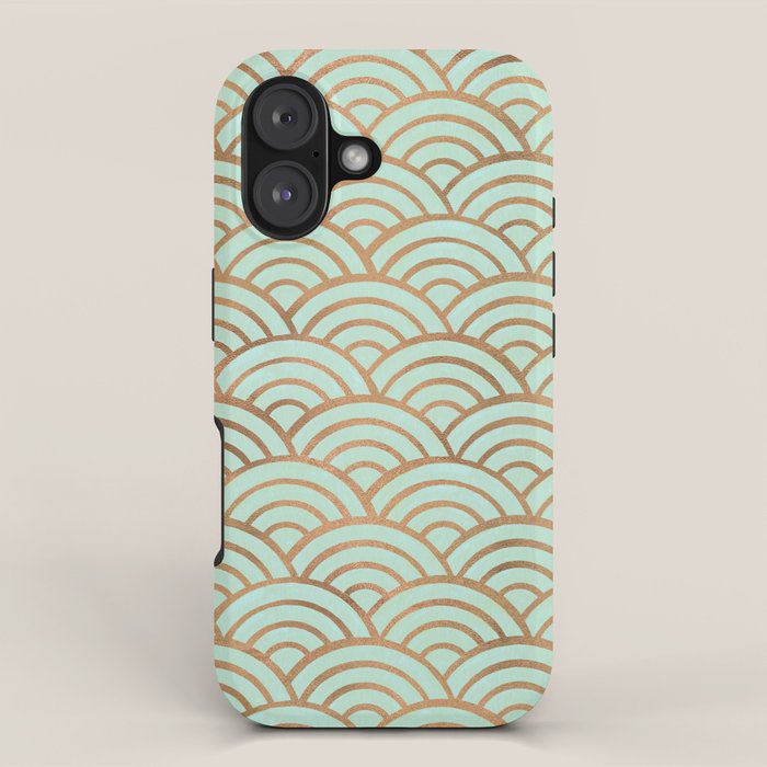 Japanese Seigaiha Wave - Mint & Copper Palette iPhone Case Gallery Image 1