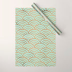 Japanese Seigaiha Wave - Mint & Copper Palette Wrapping Paper Gallery Image 1