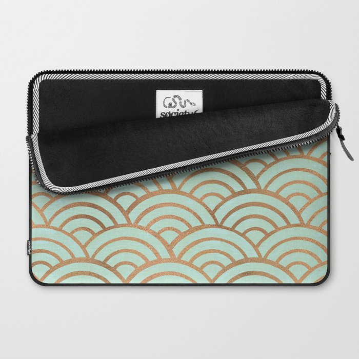 Japanese Seigaiha Wave - Mint & Copper Palette Laptop Sleeve Gallery Image 2