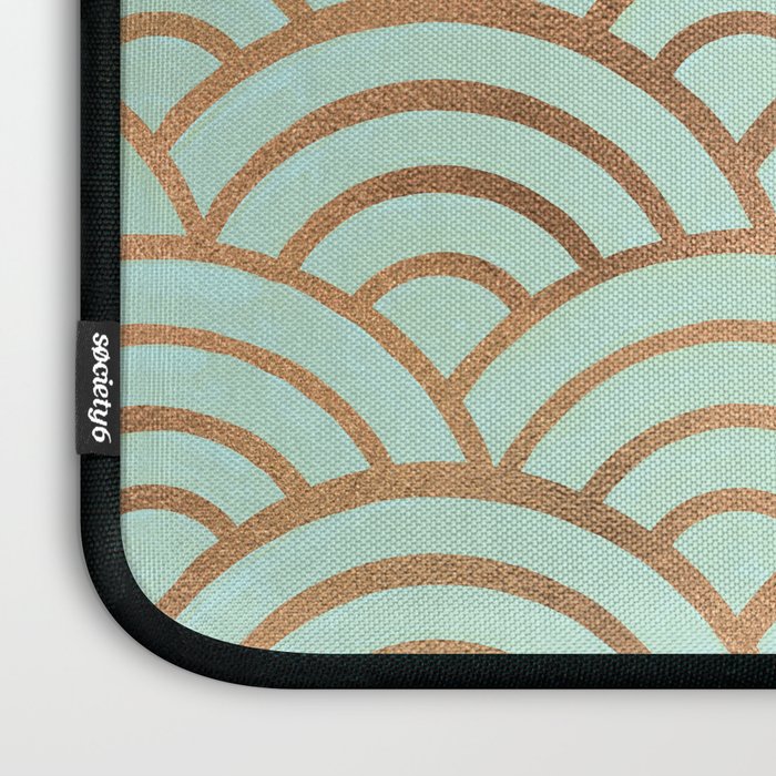 Japanese Seigaiha Wave - Mint & Copper Palette Laptop Sleeve Gallery Image 3