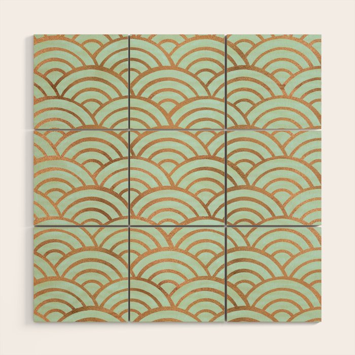 Japanese Seigaiha Wave - Mint & Copper Palette Wood Wall Art Gallery Image 1
