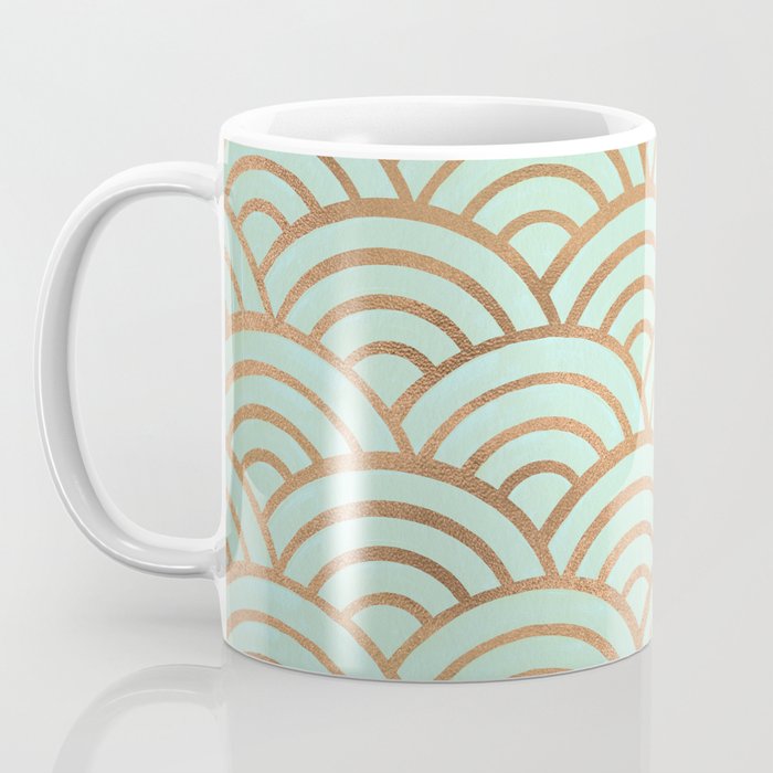 Japanese Seigaiha Wave - Mint & Copper Palette Coffee Mug Gallery Image 3