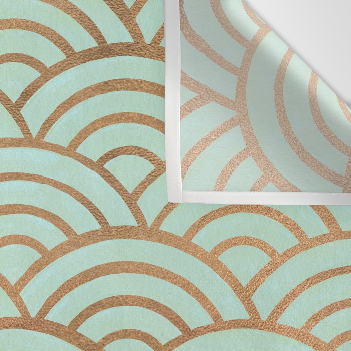 Japanese Seigaiha Wave - Mint & Copper Palette Wall Tapestry Gallery Image 3