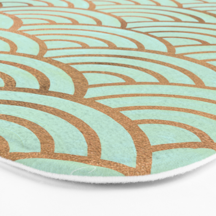 Japanese Seigaiha Wave - Mint & Copper Palette Bath Mat Gallery Image 3