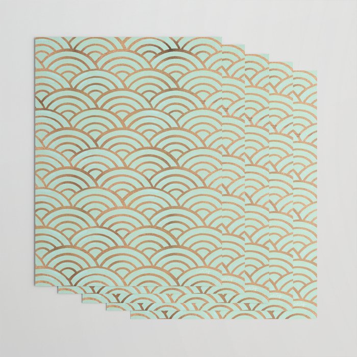 Japanese Seigaiha Wave - Mint & Copper Palette Wrapping Paper Gallery Image 3