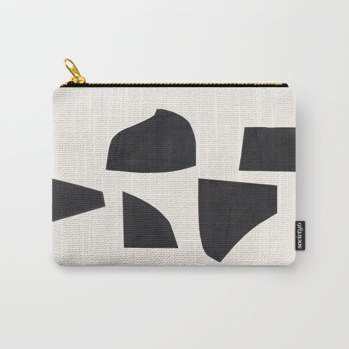Bump & Kiss Minimalist Modern Mid Century Black Organic Shapes Pattern Paper Collage Carry All Pouch Gallery Image 1