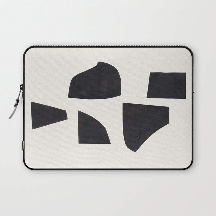 Bump & Kiss Minimalist Modern Mid Century Black Organic Shapes Pattern Paper Collage Laptop Sleeve Gallery Image 1