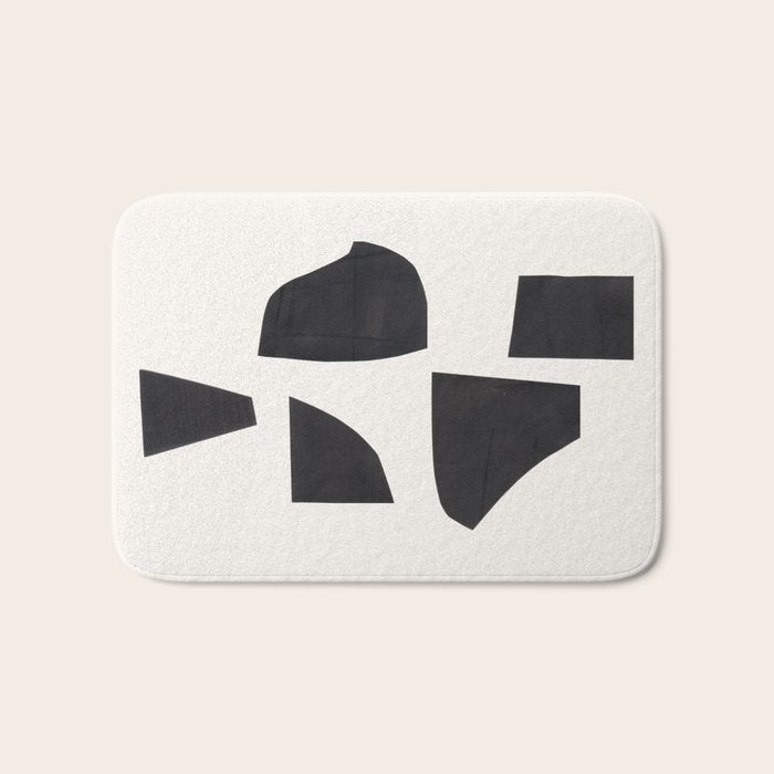 Bump & Kiss Minimalist Modern Mid Century Black Organic Shapes Pattern Paper Collage Bath Mat Gallery Image 1
