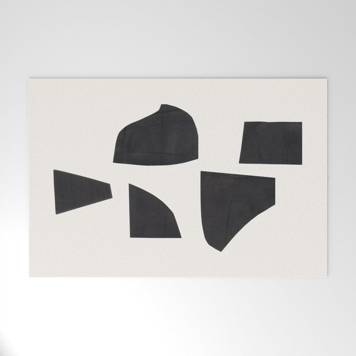 Bump & Kiss Minimalist Modern Mid Century Black Organic Shapes Pattern Paper Collage Welcome Mat Gallery Image 1