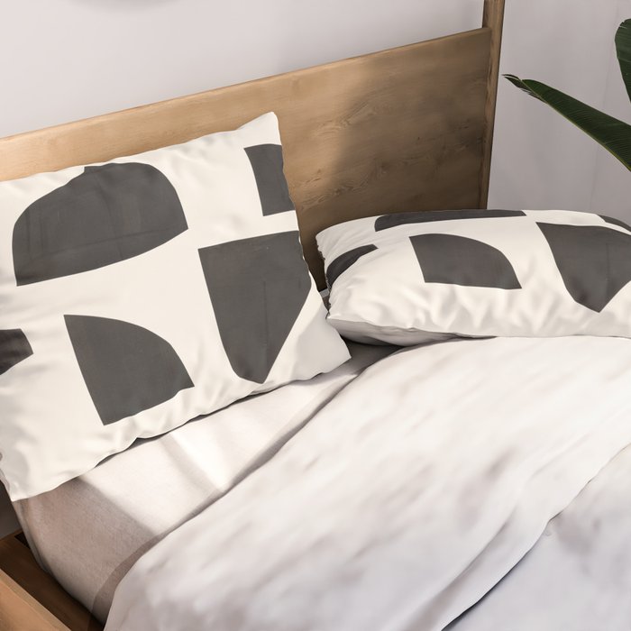 Bump & Kiss Minimalist Modern Mid Century Black Organic Shapes Pattern Paper Collage Pillow Sham Gallery Image 2