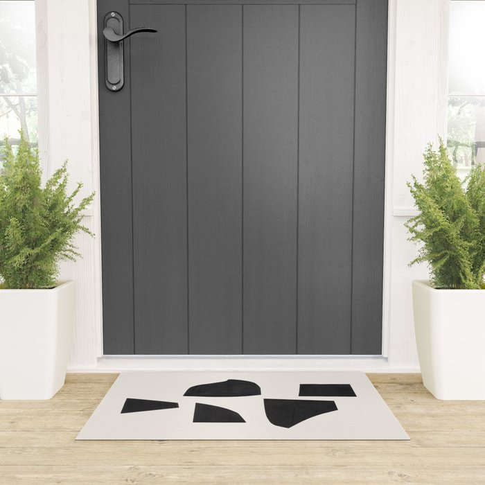 Bump & Kiss Minimalist Modern Mid Century Black Organic Shapes Pattern Paper Collage Welcome Mat Gallery Image 3