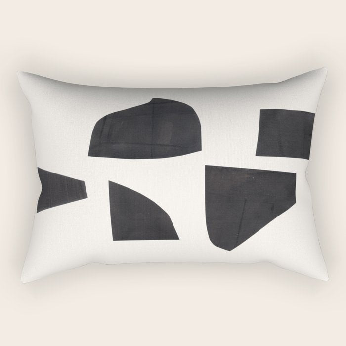 Bump & Kiss Minimalist Modern Mid Century Black Organic Shapes Pattern Paper Collage Rectangular Pillow Gallery Image 2