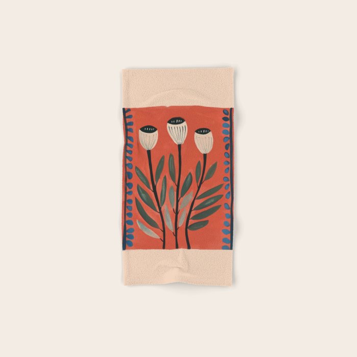 Terracotta Poppy Pod Folk Art Bath Towel Gallery Image 1