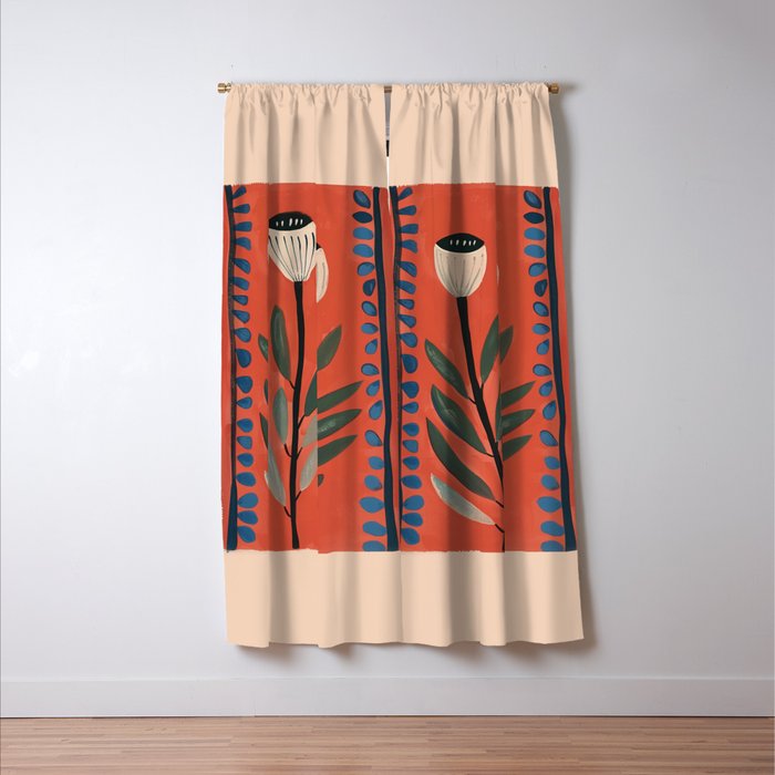 Terracotta Poppy Pod Folk Art Window Curtain Gallery Image 3