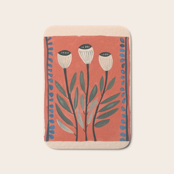 Terracotta Poppy Pod Folk Art Bath Mat Gallery Image 1