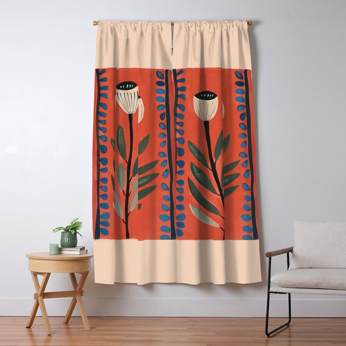 Terracotta Poppy Pod Folk Art Window Curtain Gallery Image 5