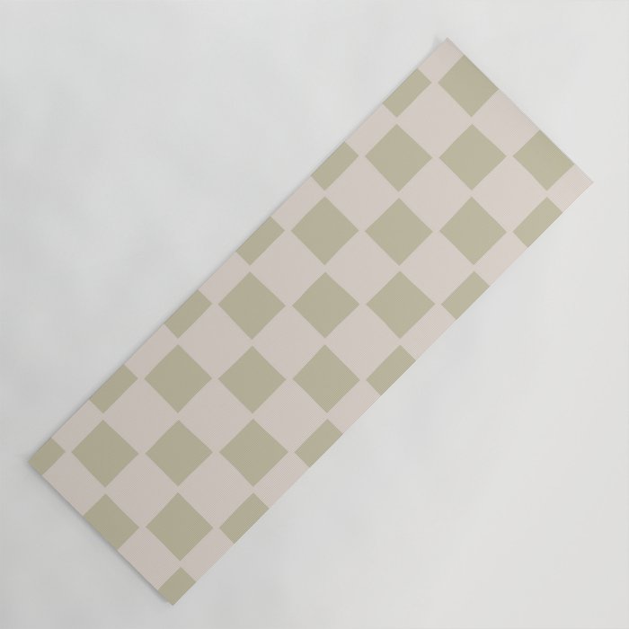 Playful check in olive green Yoga Mat Gallery Image 1