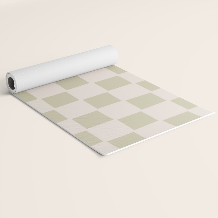 Playful check in olive green Yoga Mat Gallery Image 2