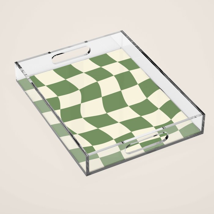 Wavy Checkerboard (Green Beige) Acrylic Tray Gallery Image 1